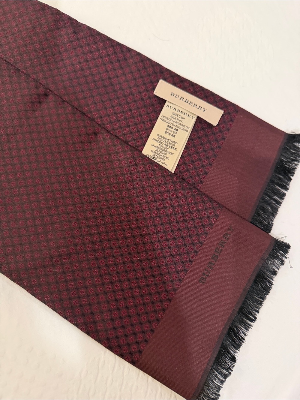 Burberry 100% silk Men's Burgundy & Black Micro-Patterned Scarf